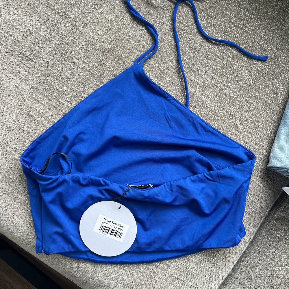 Princess Polly Royal Blue Halter Crop Top - Picture 2 of 2
